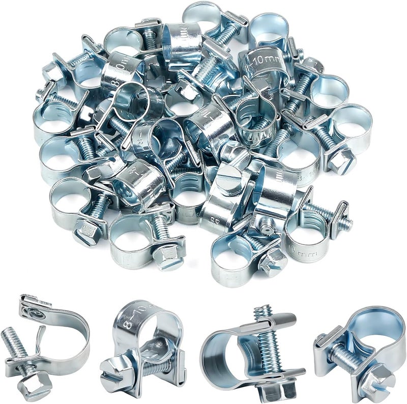 MroMax 32Pcs 1/8" Mini Fuel Line Clamps, 5/16"-13/32" Dia (8-10mm) Fuel Injection Gas Line Hose Clamps, Adjustable Zinc Plated Pipe Hose Clip Tube Clamps for Diesel/Petrol Pipe in Automotive, Truck - Image 1